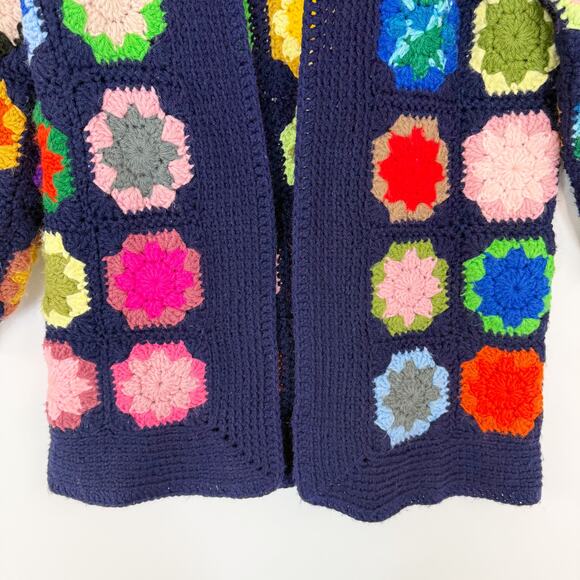 Granny Square Crochet Open Front Cardigan Sweater Women's Large Handmade - Picture 3 of 9